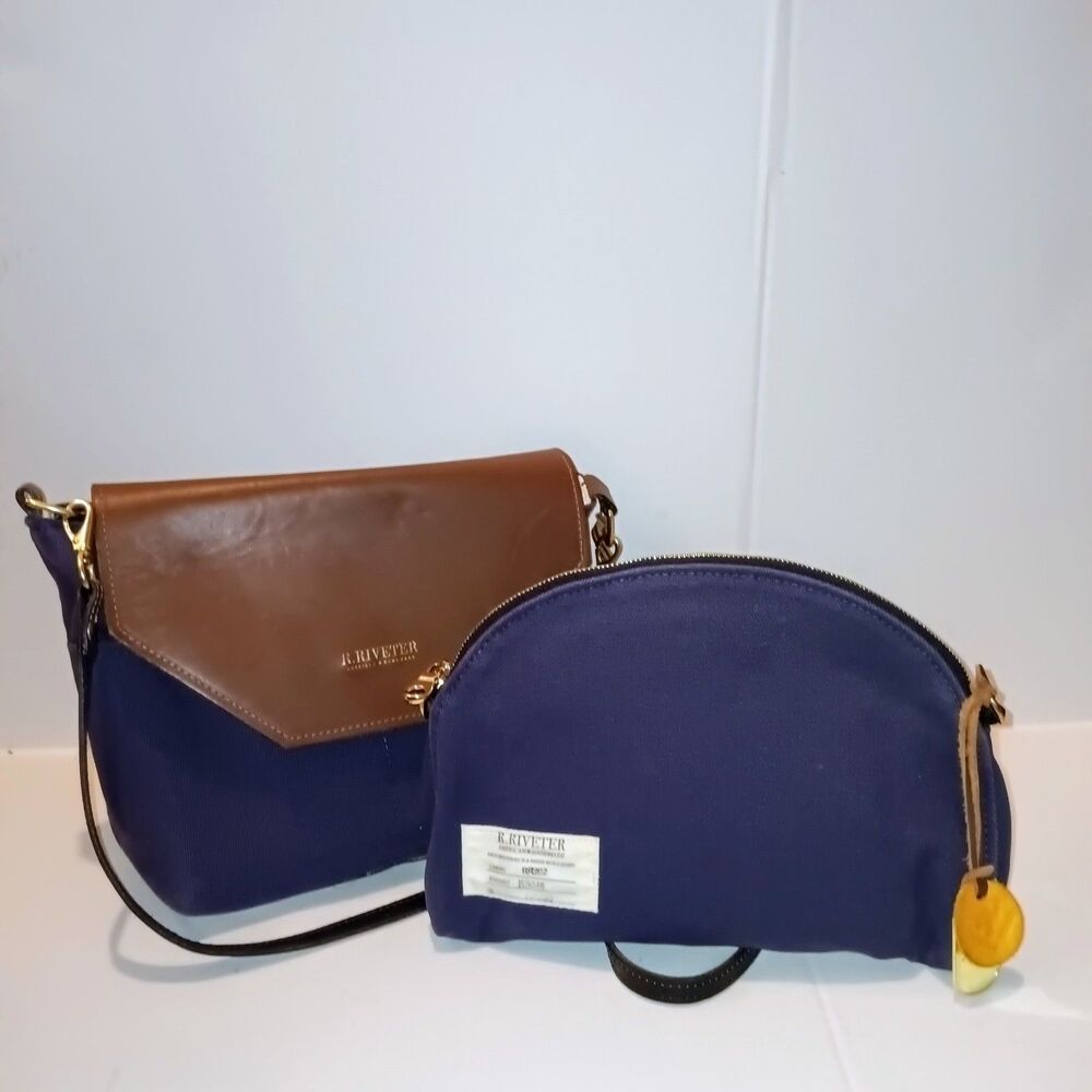 R RIVETER Handbag Lot Of 2-Hopper Crossbody-Hobby Flap-Magnetic Close-Brass Zip